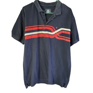 LP Louis Philippe Mens Navy Blue Short Sleeve Polo Shirt 2XL Graphic Stripes